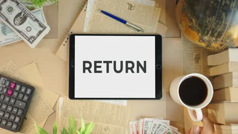 return displaying on finance tablet screen