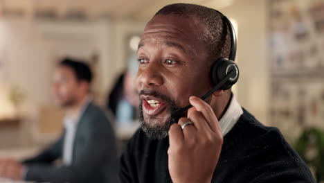 Call-center,-black-man-and-communication