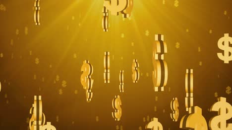 shiny golden world us dollar currency signs falling down in slow motion 3d loop background animation