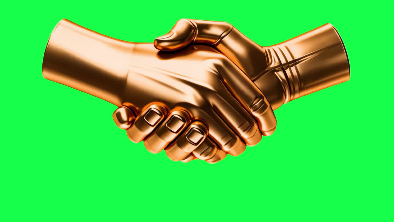 Golden handshake animation, transparent 4K video, green screen