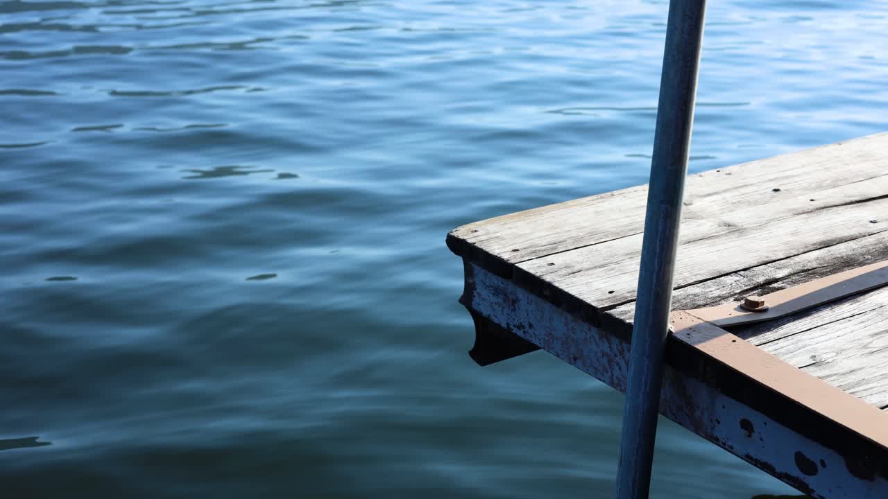 Wooden pier extending into serene blue water