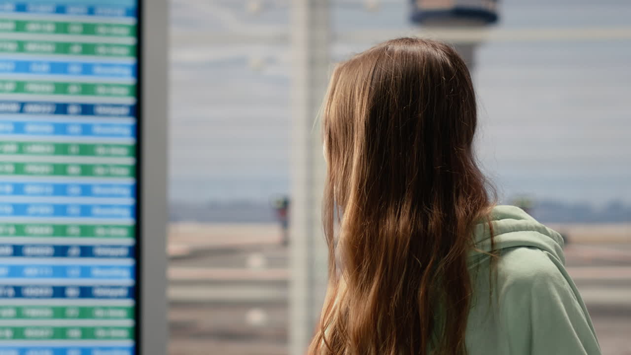 Jovem Mulher Feliz Sorrindo no Terminal do Aeroporto