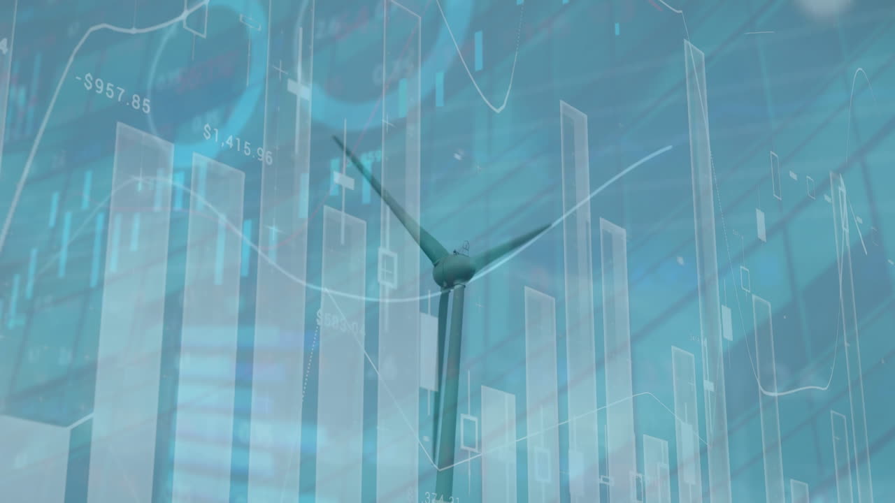 풍력 터빈을 통해 금융 데이터 처리의 애니메이션