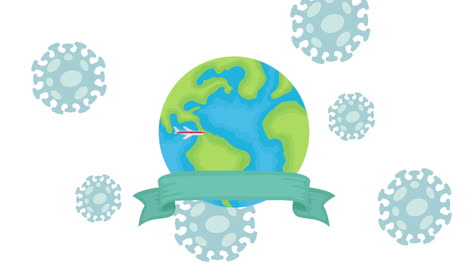 coronavirus pandemic animation with spores and airplane