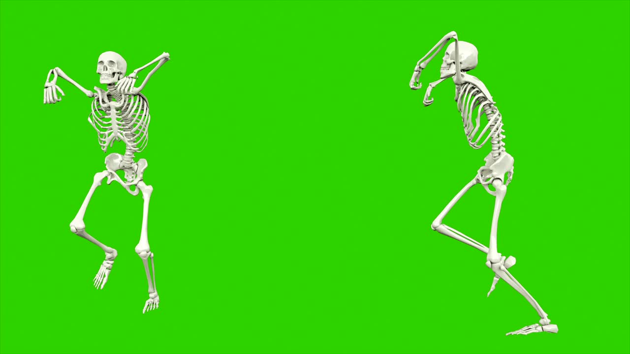 danza dello scheletro. animazione a loop senza soluzione di continuità sullo schermo verde.