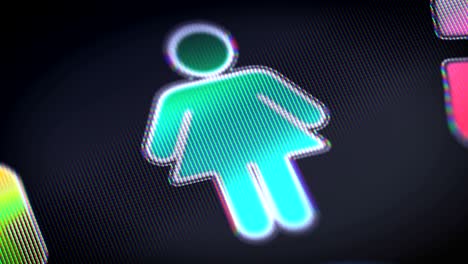 icono femenino en la pantalla. bucle.