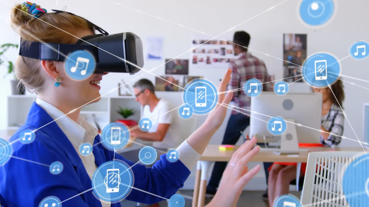 animación de la red de conexiones con iconos sobre diversas personas de negocios en la oficina