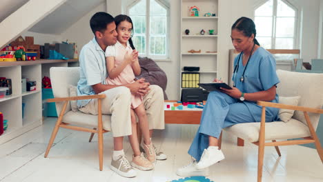 girl, father and doctor with talk