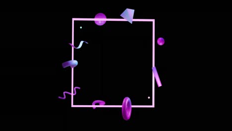 Animation-of-abstract-3d-shapes-over-square-and-black-background