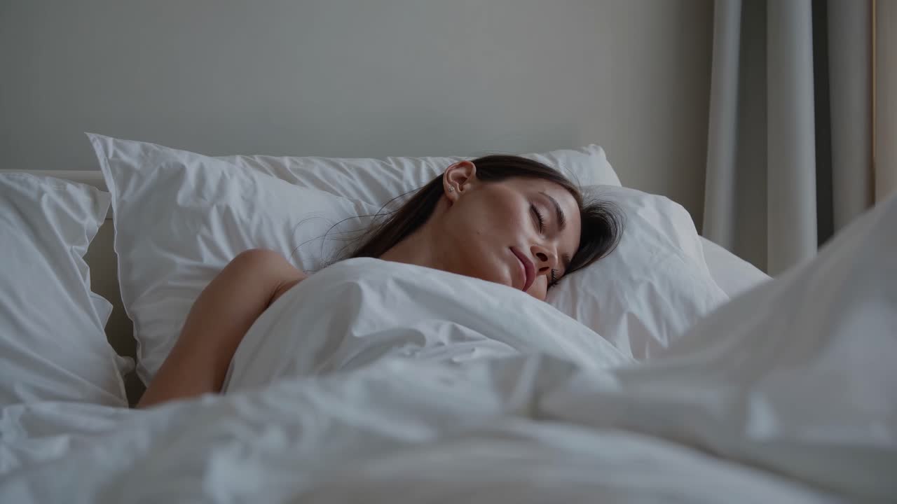 침대에서 자고 있는 여자