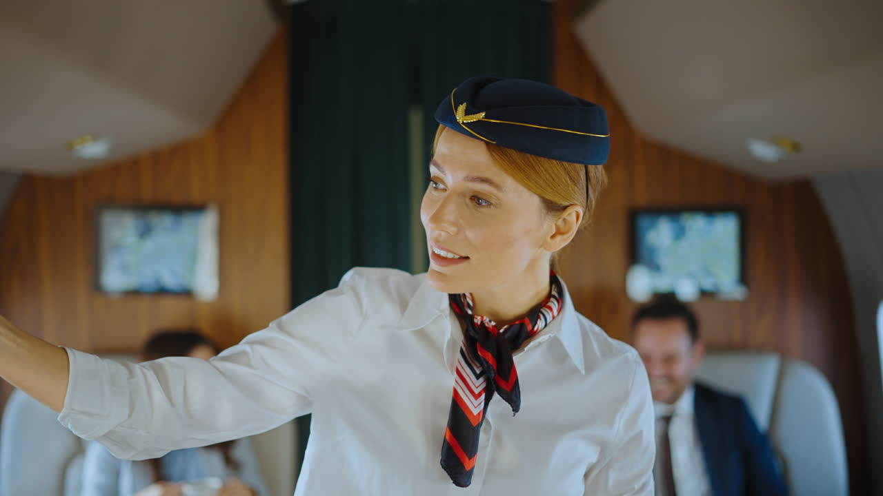 Flight attendant in a private jet
