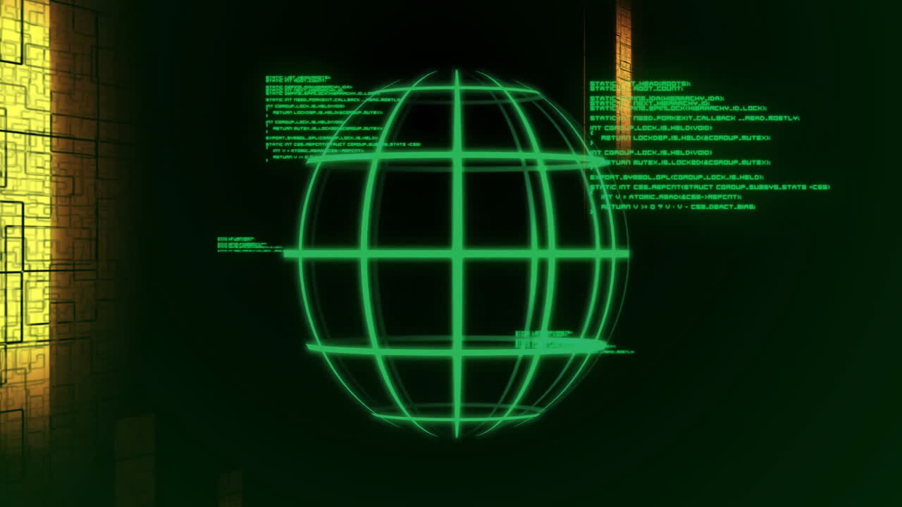 Animation of data processing over globe on black background