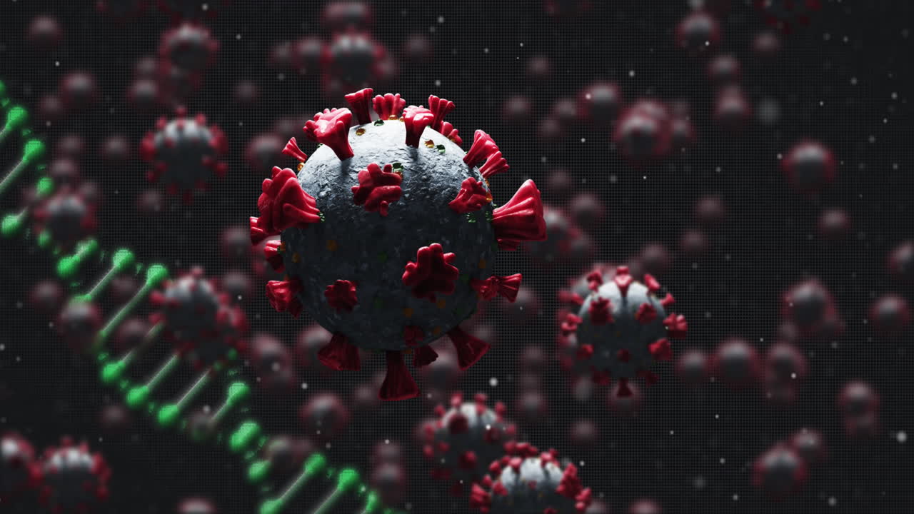 animación de las células del virus sobre el adn y el fondo negro