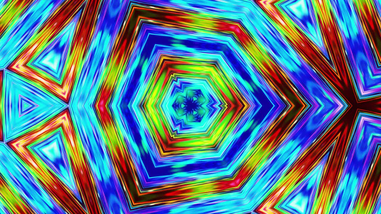 Motivo simmetrico iridescente liquido come un caleidoscopio con onde. Sfondo astratto 3D elegante e in loop, struttura ondulata di vetro liquido brillante con bellissimi colori sfumati. 4K