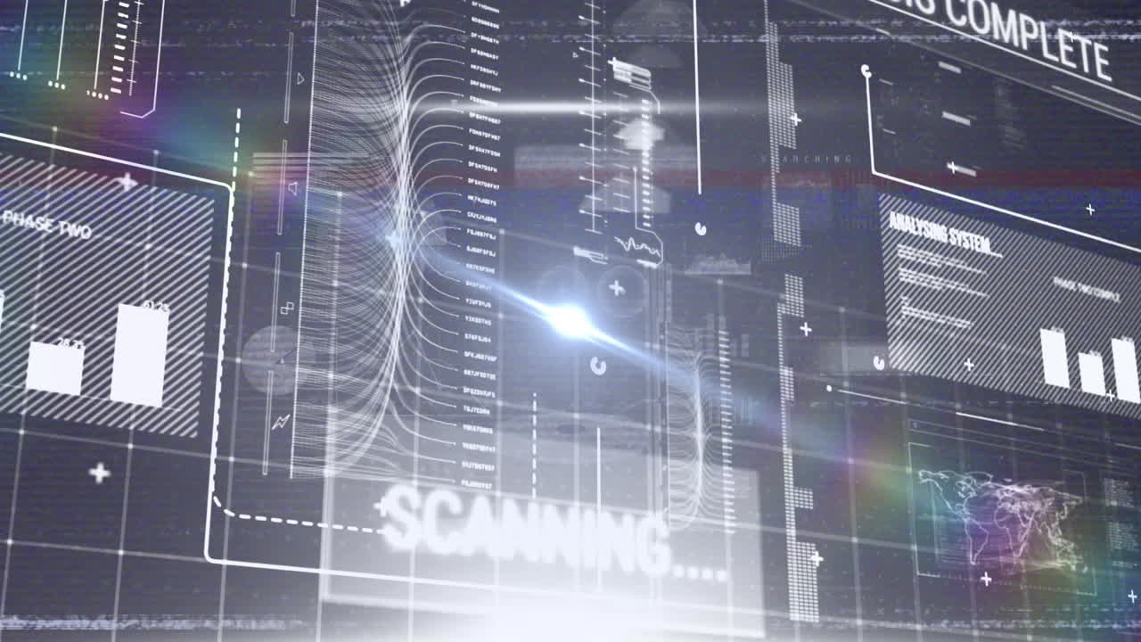 밝은 빛으로 화면에서 데이터 처리의 애니메이션