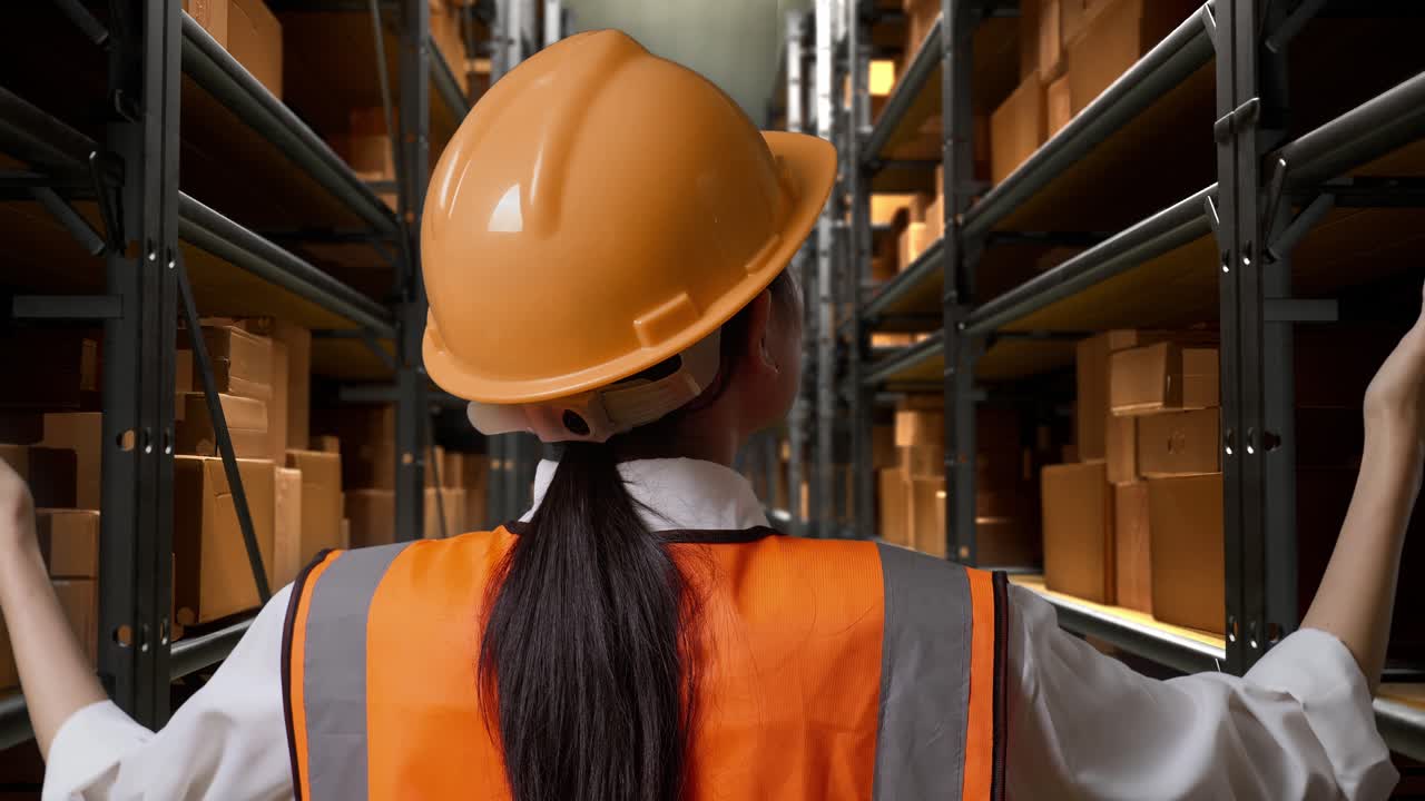 창고 노동자 가 재고 를 점검 하고 있다