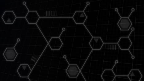 la estructura del adn girando y las estructuras moleculares flotando contra un fondo negro