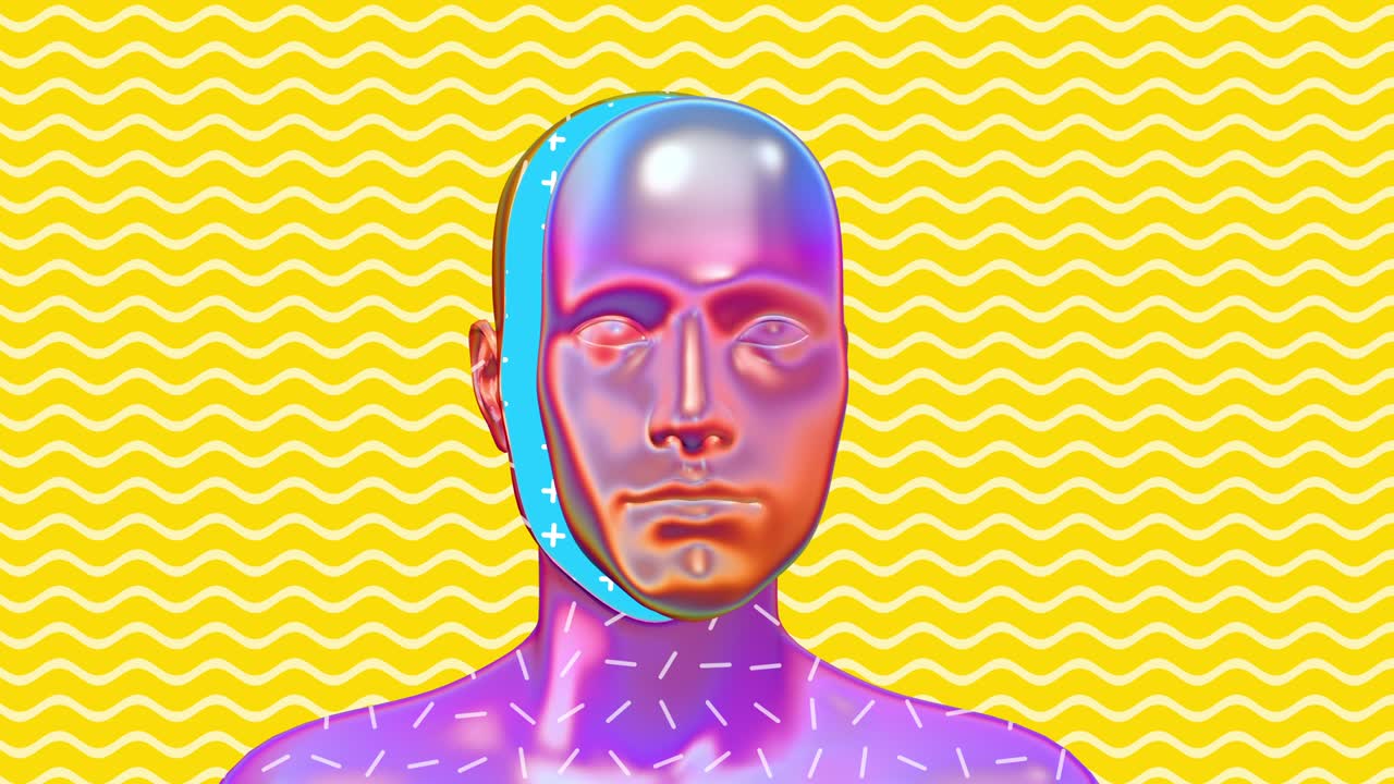 el cuerpo humano es un concepto de arte abstracto con formas geométricas, un personaje 3d realista, un hombre o una mujer en un estilo de movimiento creativo y moderno, un diseño psicodélico de colores y gráficos mínimos, una animación de bucle de moda brillante.