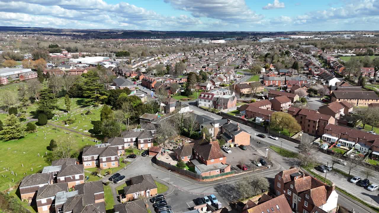 Andover Hampshire UK houses and streets Panning drone aerial