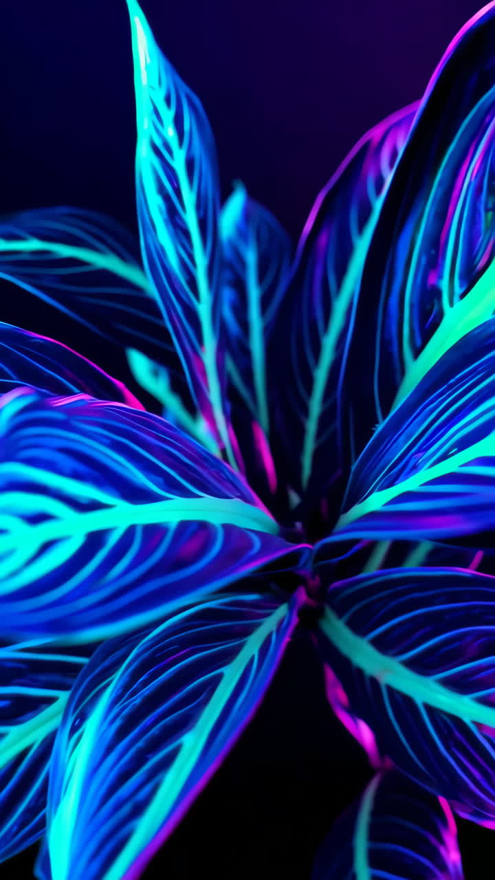 Foglie di piante con bagliore neon vibrante