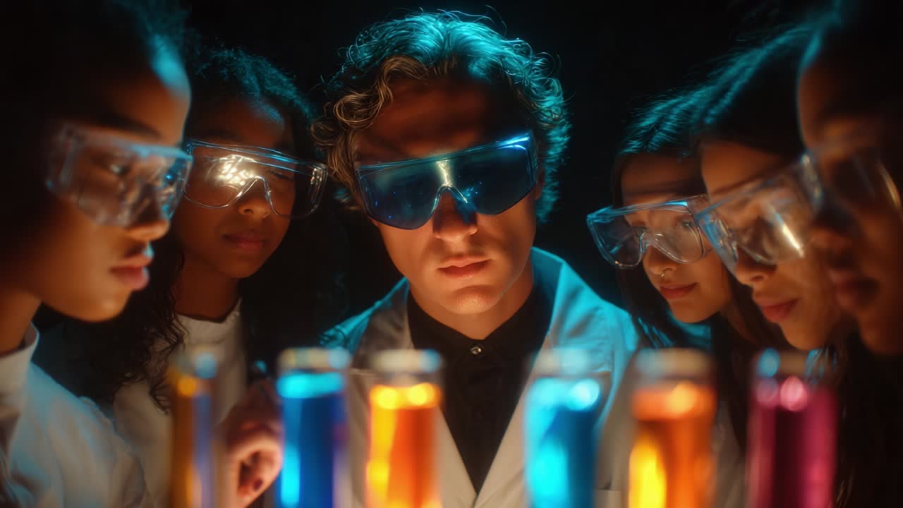 Science experiment with students in laboratory