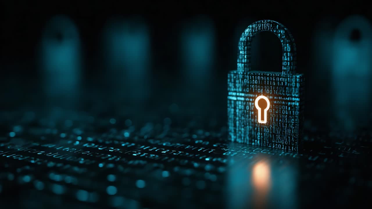 A Visual Representation of Digital Security: A Lock Surrounded by Binary Code Illuminated in a Mysterious Blue Glow, Symbolizing Protection and Confidentiality in the Digital Age