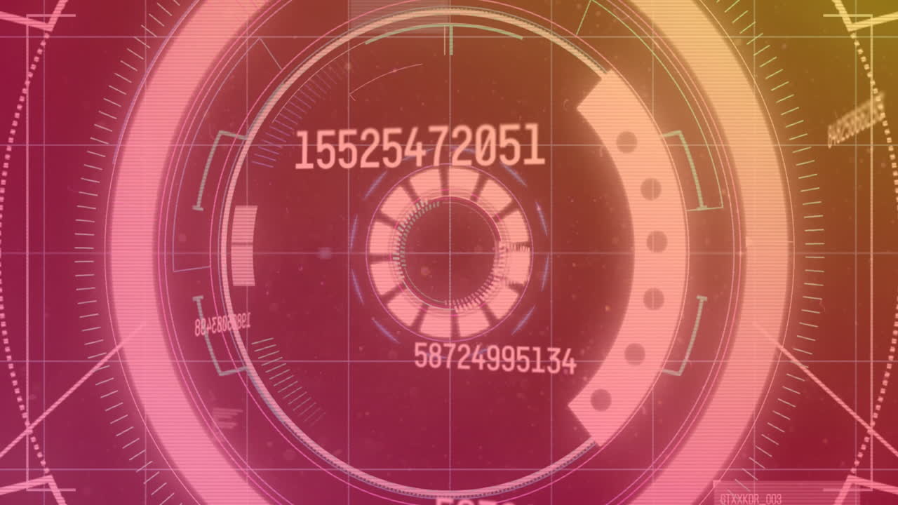 Animation of scope scanning and data processing over dark background