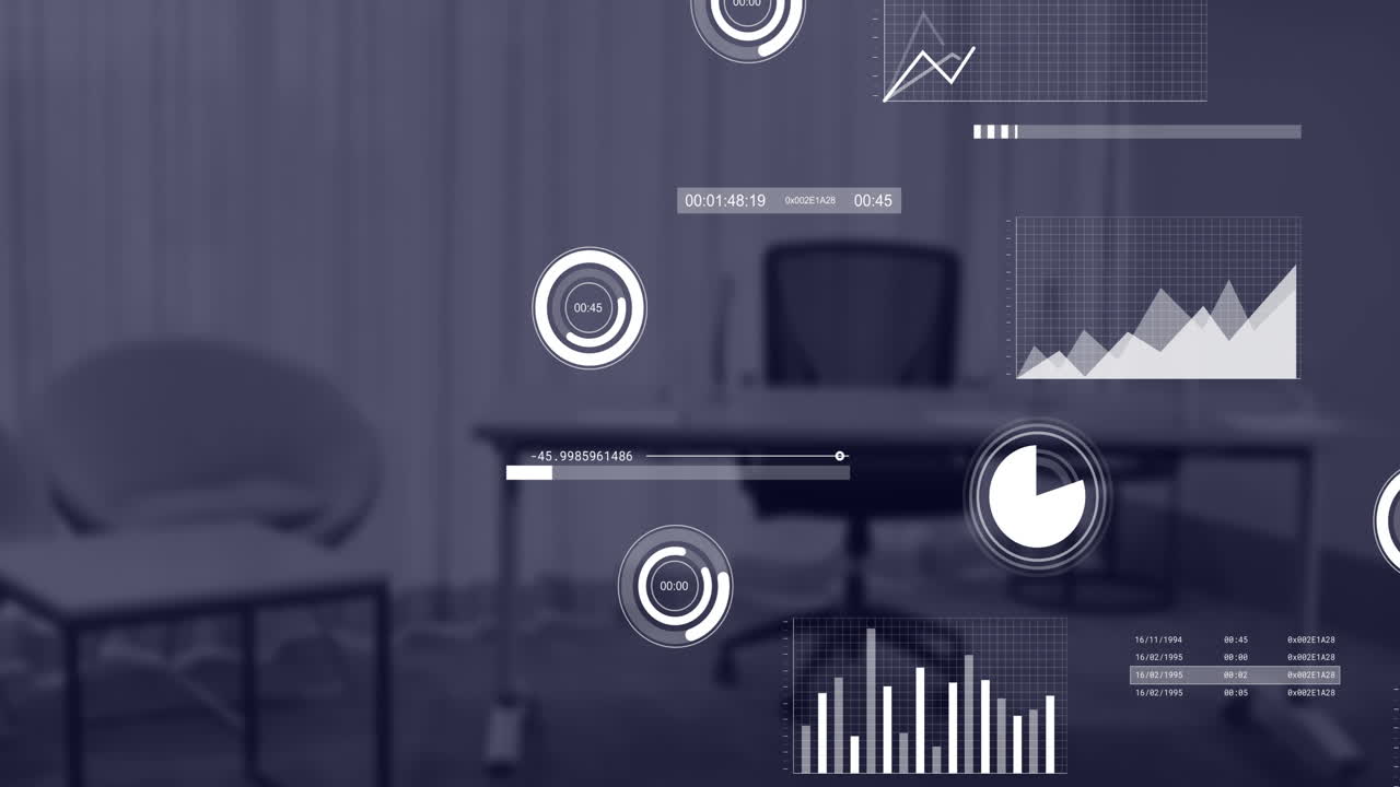 animación del procesamiento de datos financieros en la oficina