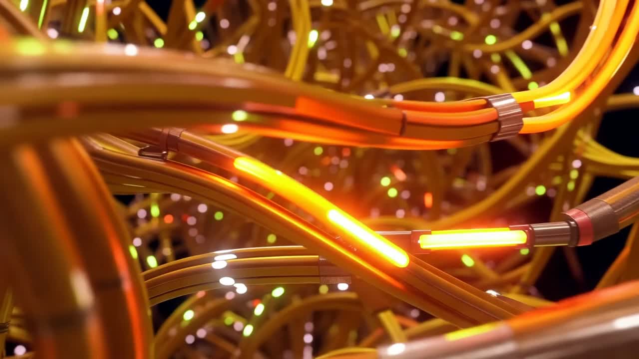 Digital Data Flowing Through Intricate Cable Network