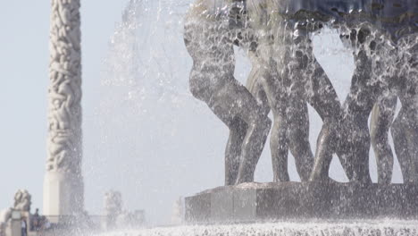 the backs and legs of the giants holding the fountain bowl in the vigeland park