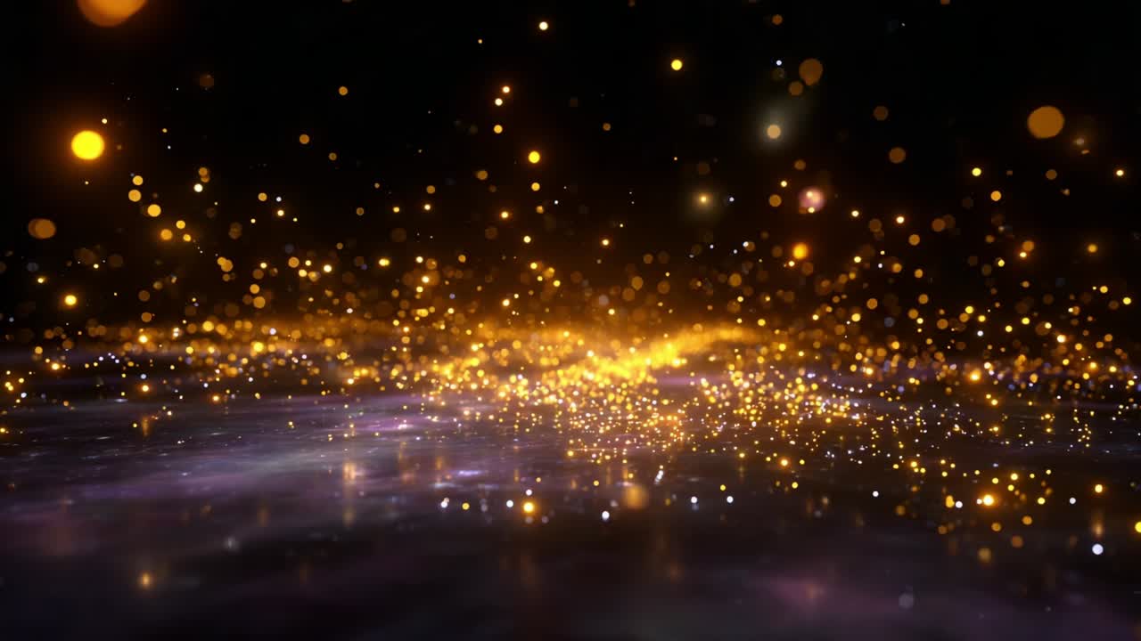 A Stunning Display of Glimmering Particles Floating Through the Cosmos, Capturing the Beauty of Light Reflections and Magical Golden Dust in a Dreamlike Digital Landscape