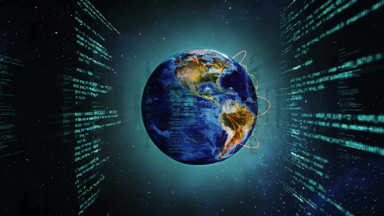 Digital Earth Globe Surrounded by Streaming Programming Code