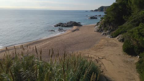 mediterranean beach paradisiaca turquoise blue waters no people aerial view drone spain catalunya costa brava blanes lloret de mar mallorca balearic islands