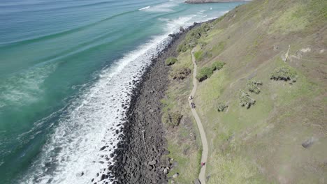 aerial view over burleigh heads in queensland, australia - drone shot