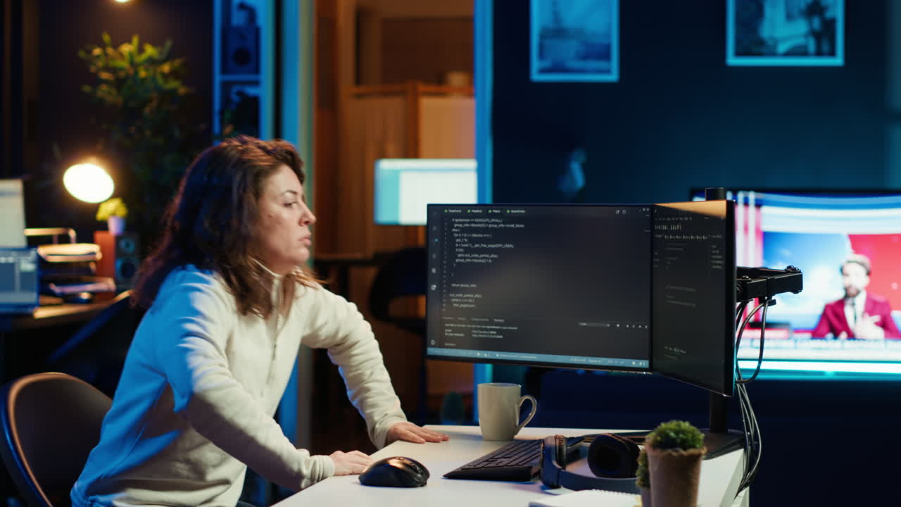 IT expert taking break from work to relax muscles