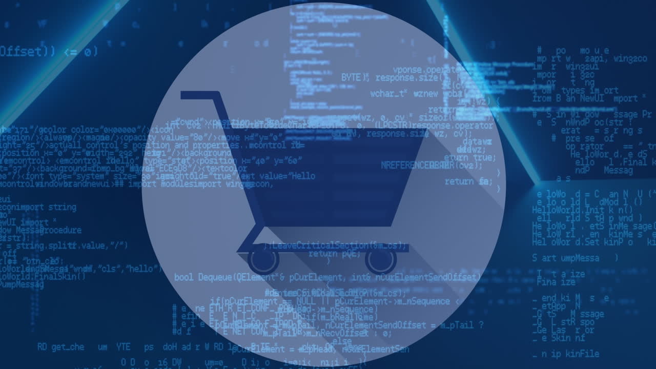 미디어 아이콘의 애니메이션과 파란색 배경의 데이터 처리