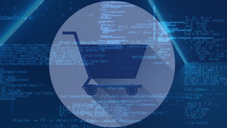 animación de iconos multimedia y procesamiento de datos sobre fondo azul