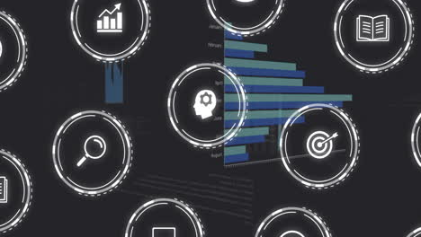 animación de iconos comerciales sobre diagramas en movimiento