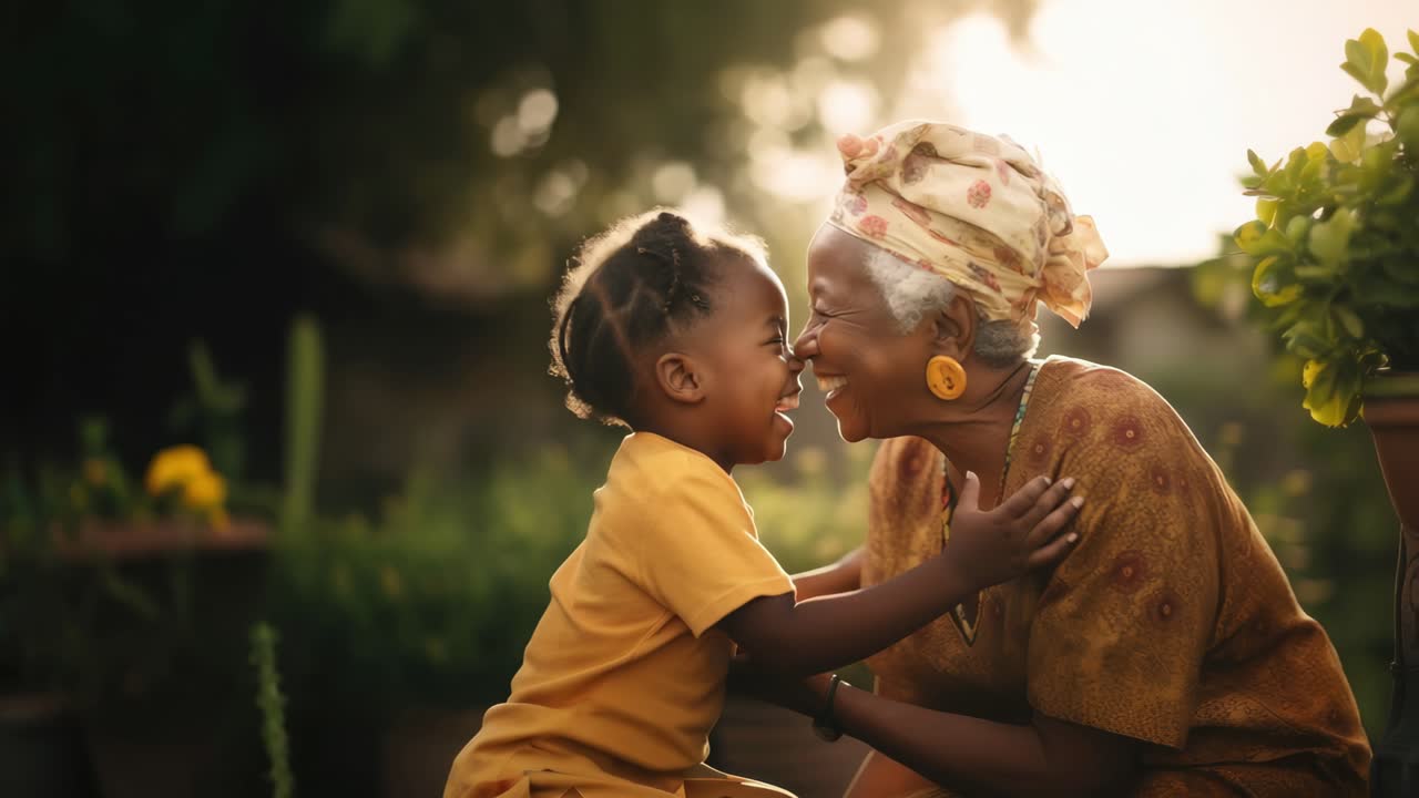 Heartwarming video concept of a joyful grandmother and child embracing