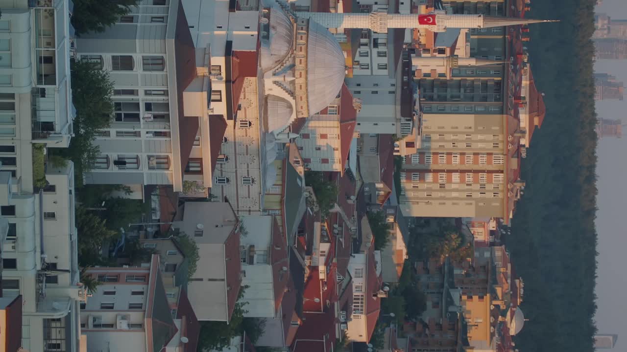 Cityscape with Mosque and Turkish Flag