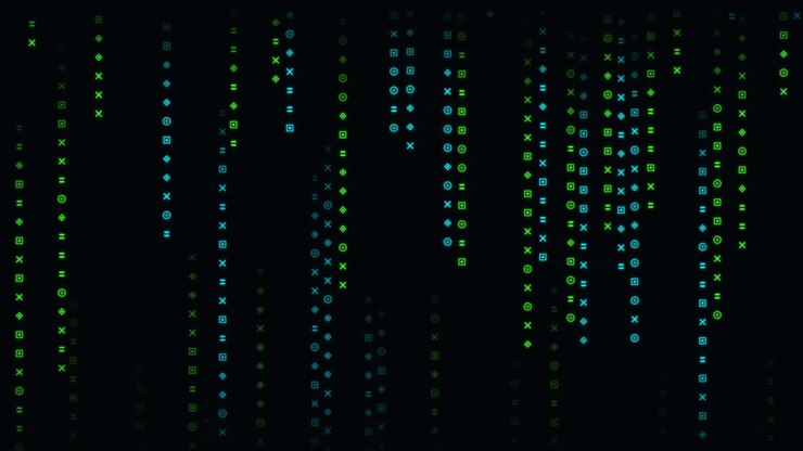 Digital Matrix Rain With Falling Geometric Symbols