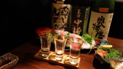 sampling various sake in a traditional setting