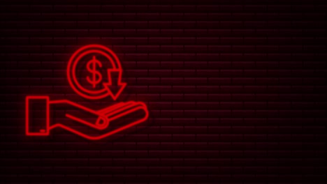 señal de dólar de neón en la mano. gráfico de movimiento