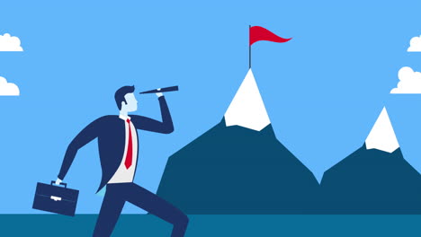 businessman worker running with mountains animation