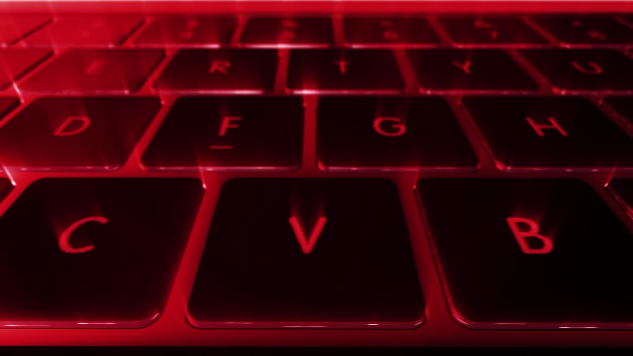 빨간색 노트북 키보드 클로즈업
