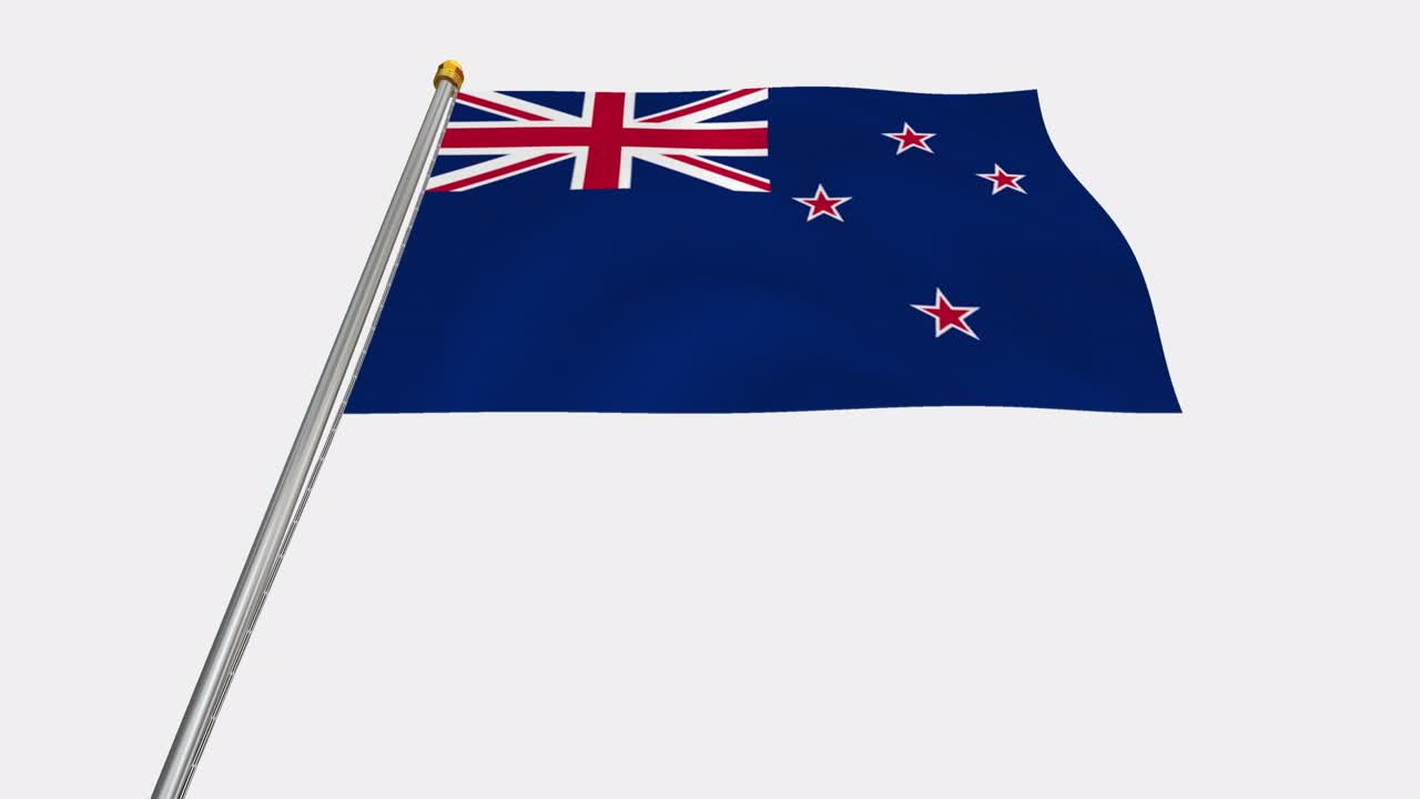 video de bucle de la bandera de nueva zelanda revoloteando en el viento, video en cámara lenta de 4k, con canal alfa