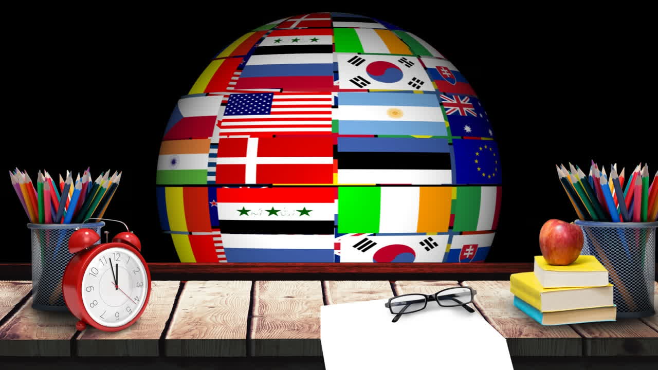 다국적 지구와 학교 용품을  ⁇ 는 것