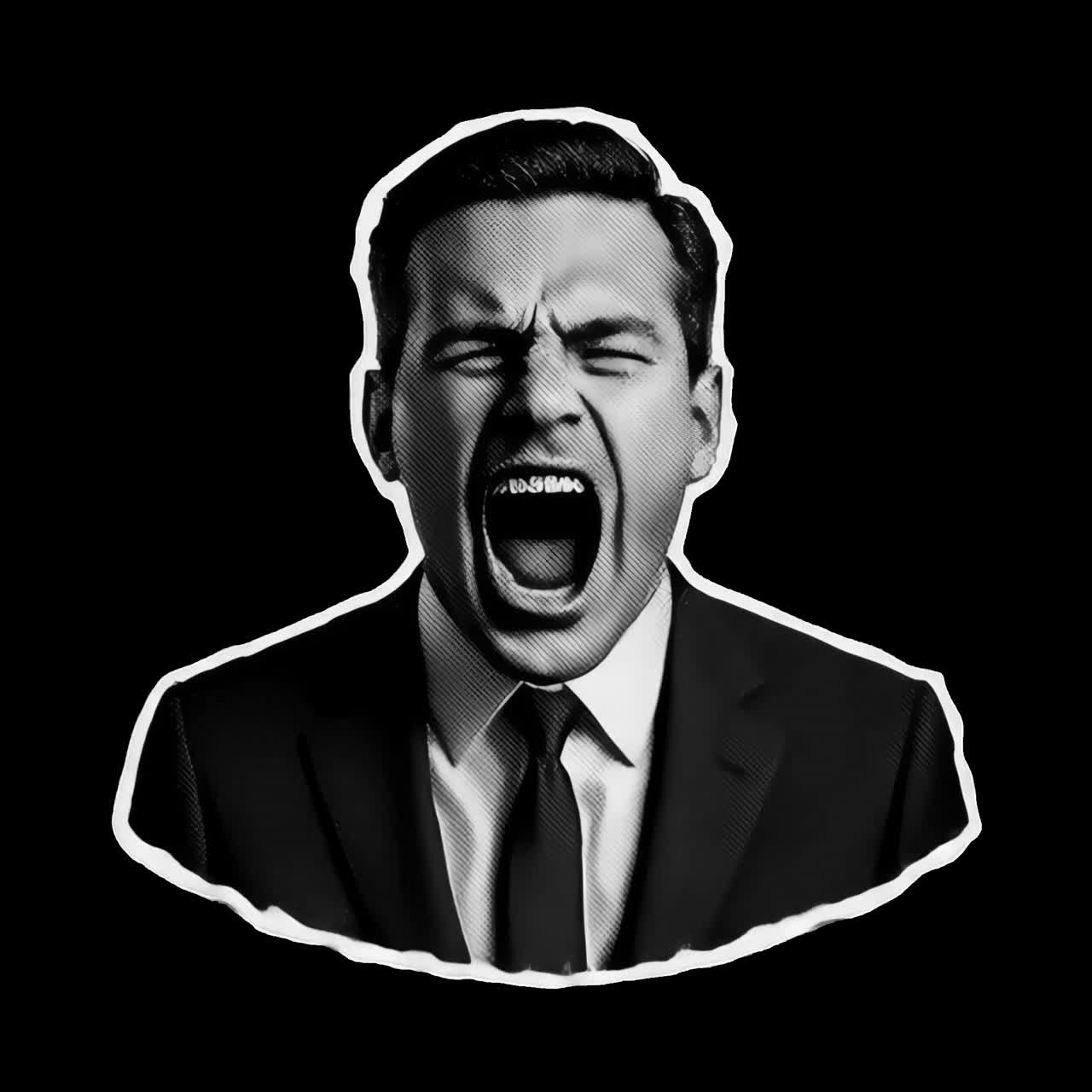 Man shouting in suit animation isolated asset, transparent 4K video, alpha channel, ProRes 4444