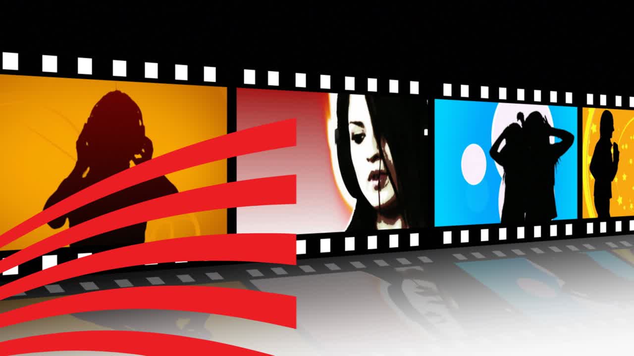 анимация красных полос, движущихся по катушке фильма на черном фоне