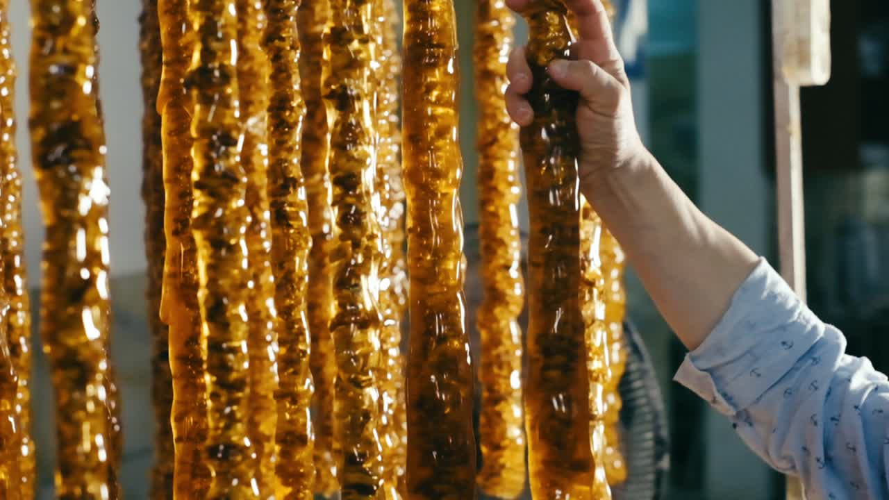 churchkhela는 전통 그루지야 요리 양초 모양의 사탕입니다.